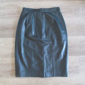 VINTAGE Carlisle Dark Green Leather Pencil Skirt